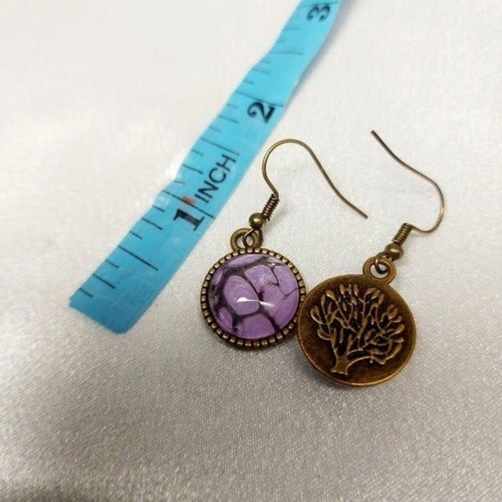 * neckalace & earings marbled purple set gold tone metal - Picture 7 of 8